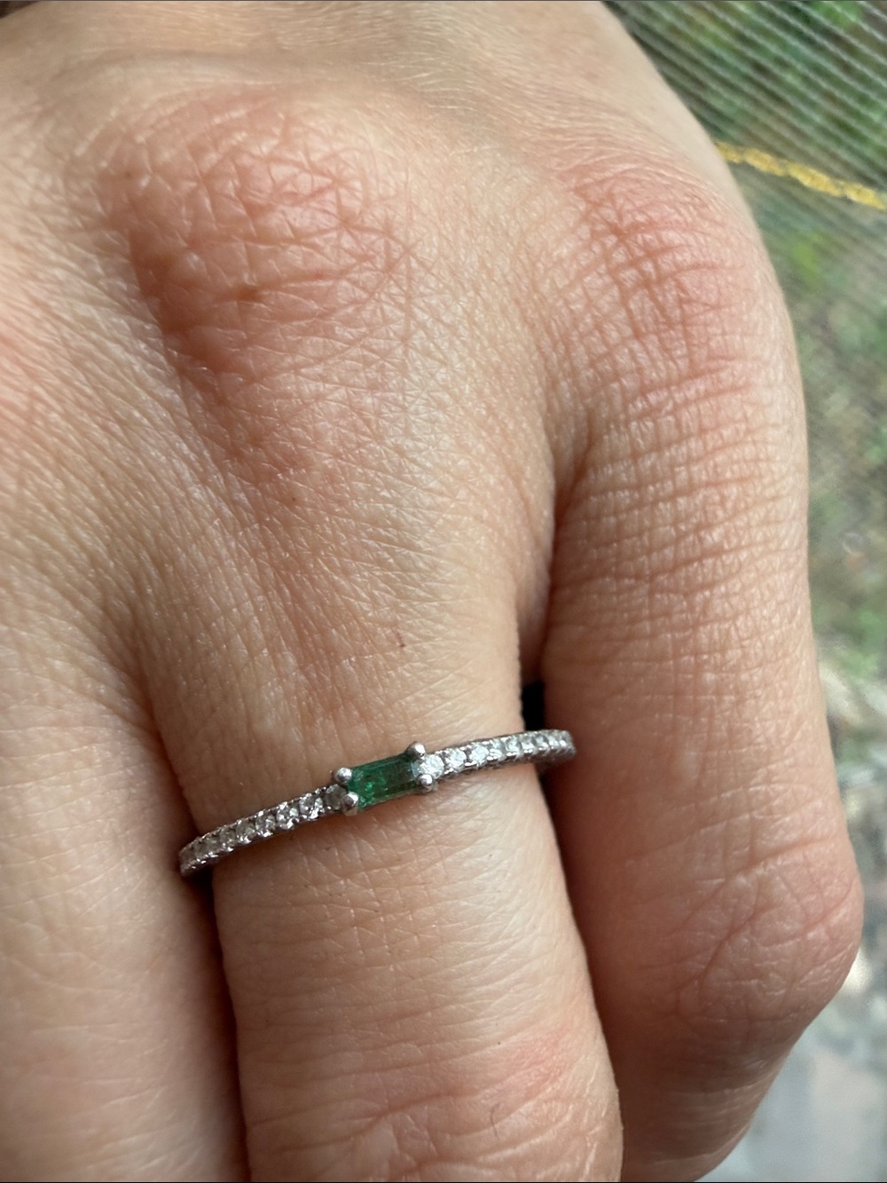 925 Green Emerald Quartz Paved Ring Sz7.25